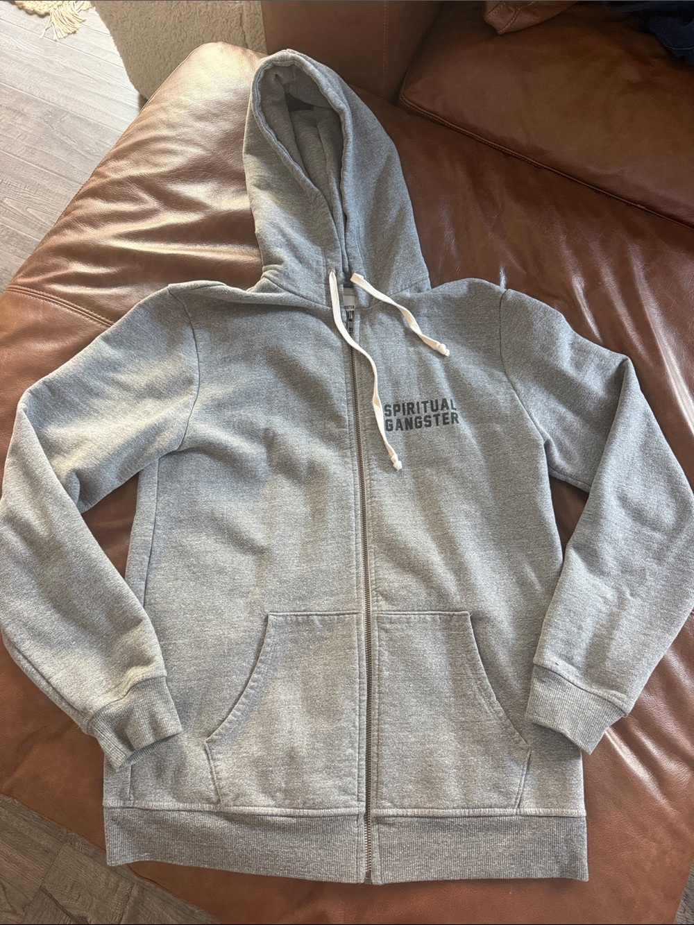Spiritual Gangster Grey Full-Zip Hoodie with Logo